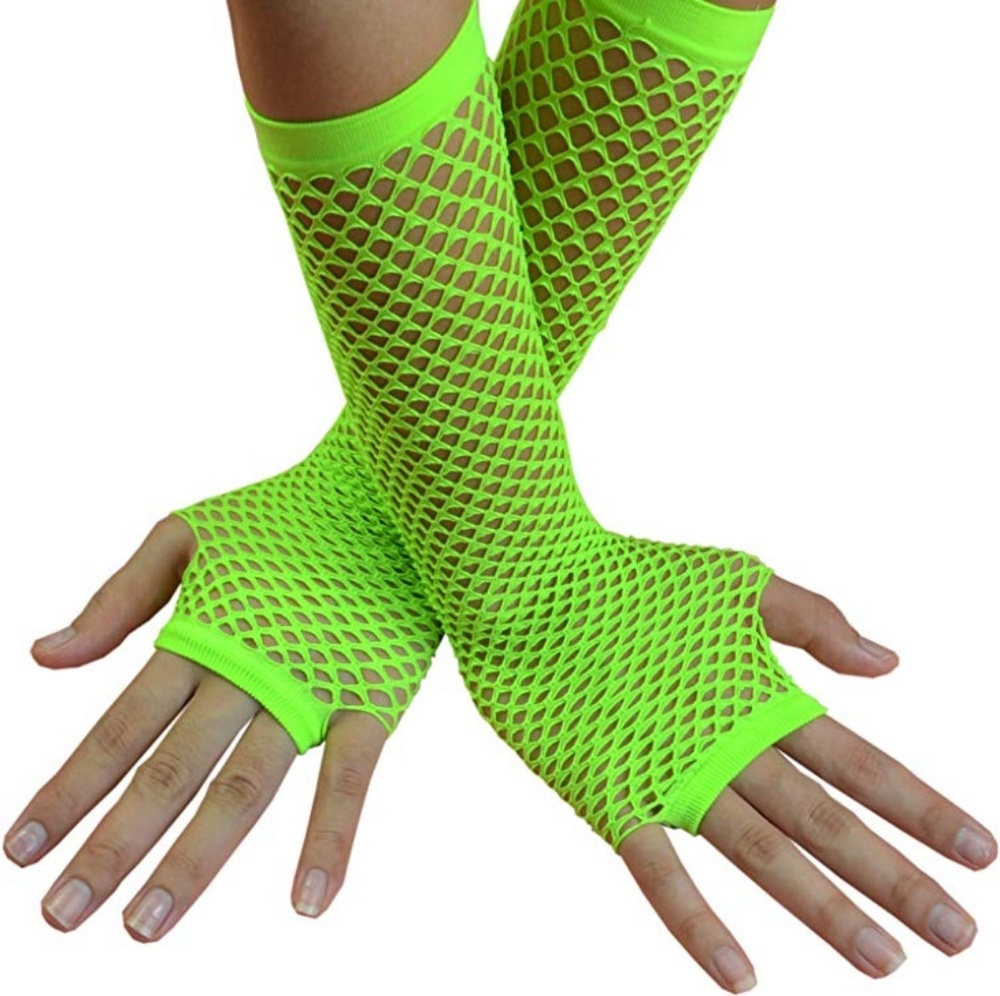 New Fingerless Fishnet Neon Green Long Gloves